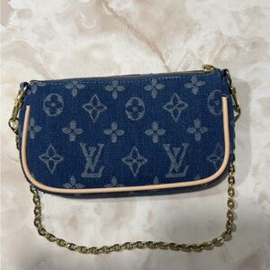 Blue Designer Monogram Shoulder Bag